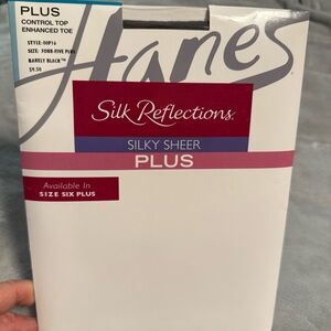 Hanes Silk Reflections Silky Sheer Control Top Stockings Sz‎ 45+ Barely Black